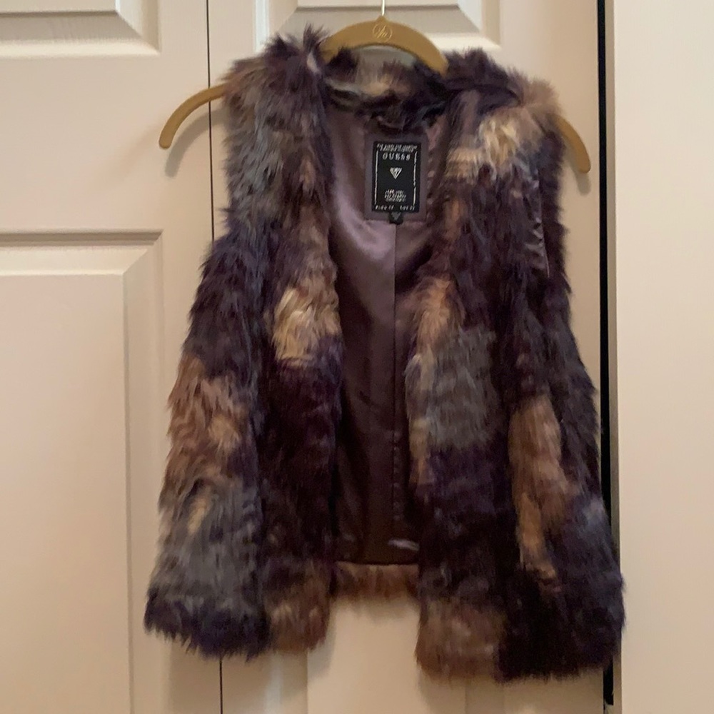Guess multi color faux fur vest
